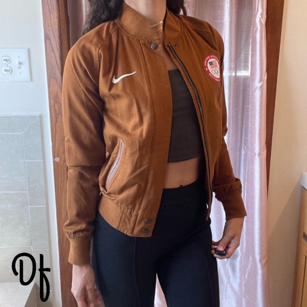 Nike United States Olympic Team Podium Bomber Jacket Size XS Brown Unisex